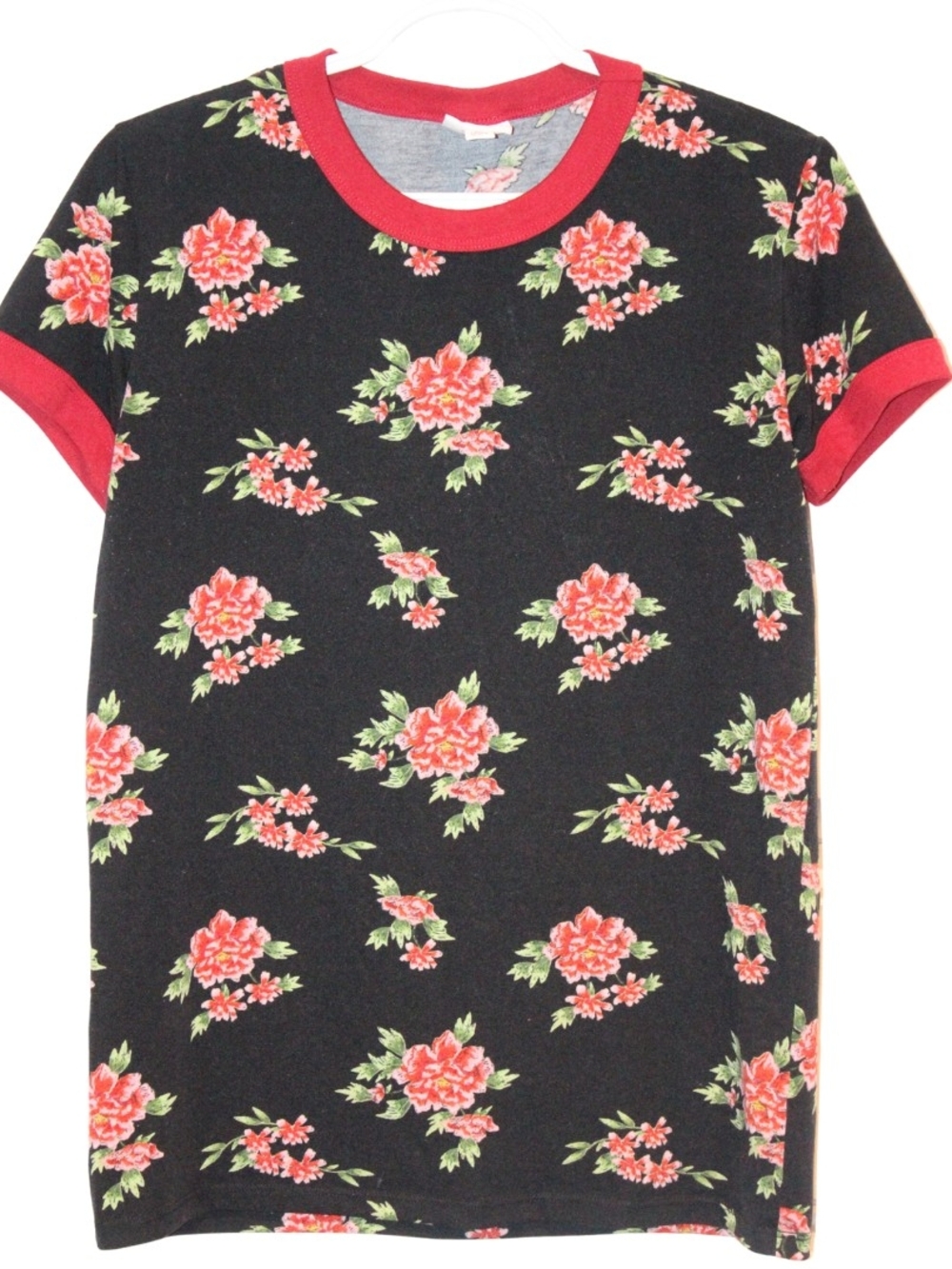 2/$25 🏷 Lularoe Black and Red Flower with Red Trim Tshirt Size XS